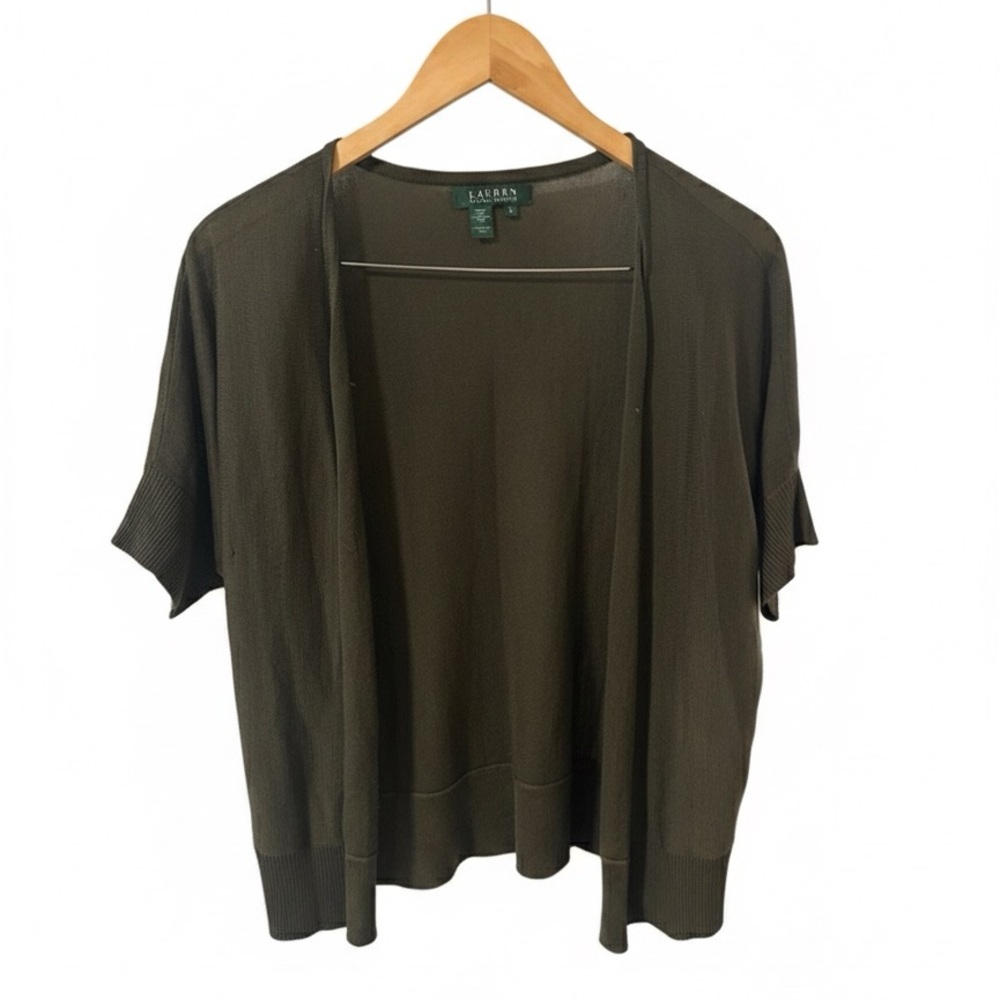 Lauren Ralph Lauren Olive Open Front Cardigan